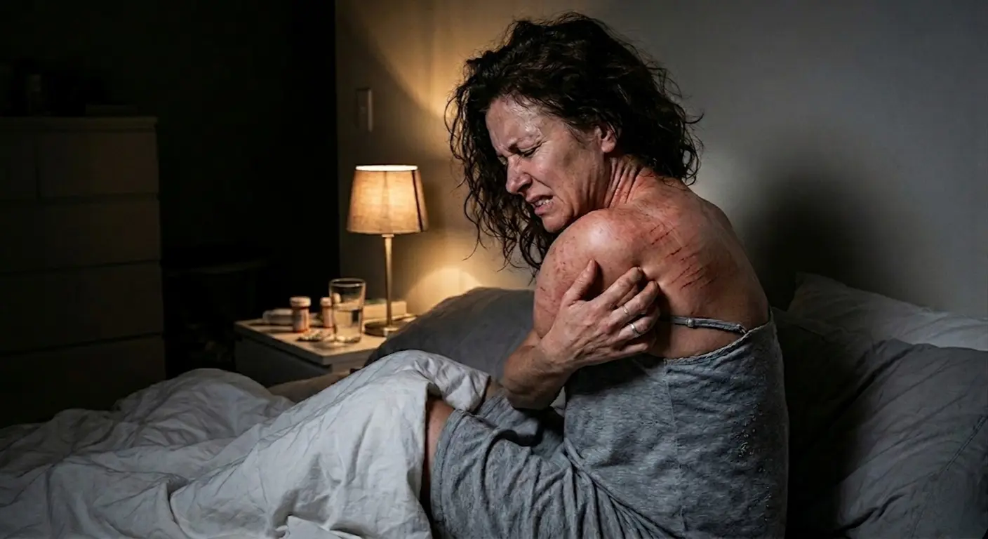 Mujer rascándose la espalda por prurito crónico – dermatólogo Dr. Cruces Prado, Pontevedra